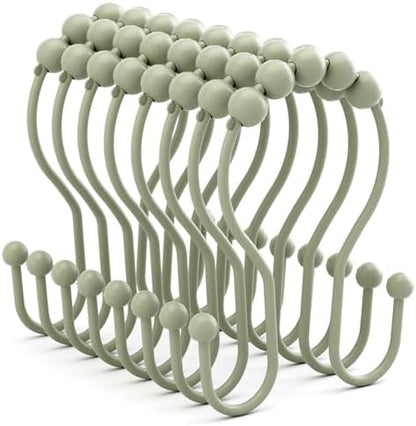 Bathway Sage Green Shower Curtain Hooks Shower Curtain Rings Rust Proof Sturdy Metal Double Shower Curtain Hooks, Shower Hooks for Shower Curtain Bathroom Shower Rod Hooks Hangers