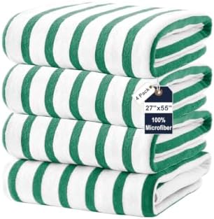 JML Microfiber Beach Towels, 4 Pack, 27" x 55", Cabana Stripe Green