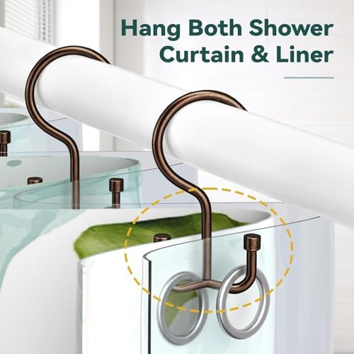 Goowin Shower Curtain Hooks, Shower Curtain Rings, Durable Rust Proof Shower Curtain Hangers, Shower Rings for Curtain, Double Glide Shower Hooks for Shower Curtain, Bronze, 24 Pack-Cylinders