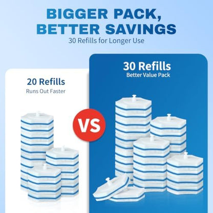 Vacplus Toilet Wand Refills, 30 Count, Disposable, Clorox Compatible, Blue