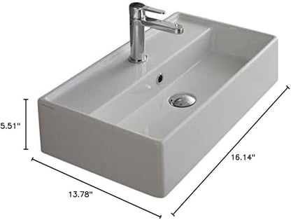 Scarabeo 5001-One Hole Teorema Rectangular Ceramic Wall Mounted/Vessel Sink, White