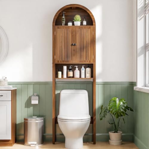 Arched Over The Toilet Storage Cabinet with Acrylic Doors, Bathroom Shelf