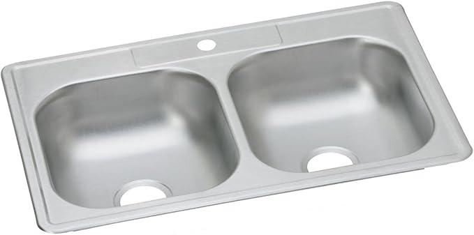 Dayton D233221 Equal Double Bowl Top Mount Stainless Steel Sink, 33 x 22 x 6.5