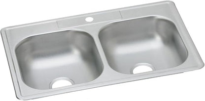 Dayton D233221 Equal Double Bowl Top Mount Stainless Steel Sink, 33 x 22 x 6.5