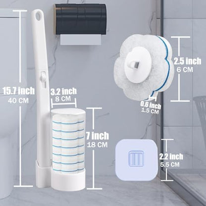 Disposable Toilet Brush and Holder Set 2 Pack，Extended Handle with 54 Cleaner Refills Toilet Brush for Toilet Bowl Cleaners，Bathroom Cleaning，Bathtub，Sink - White
