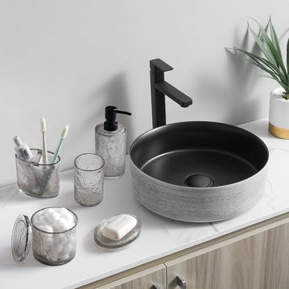 RQYIXI Resin 6-Piece Bathroom Accessories Set, Silver Crackle, Trash Can