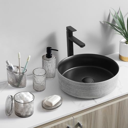 RQYIXI Resin 5-Piece Bath Accessories Set, Silver Crackle, Cotton Swab Jar