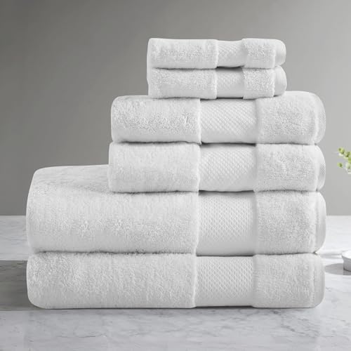 Madison Park 100% Turkish Cotton 600 GSM Bath Towel Set, 6 Piece, White