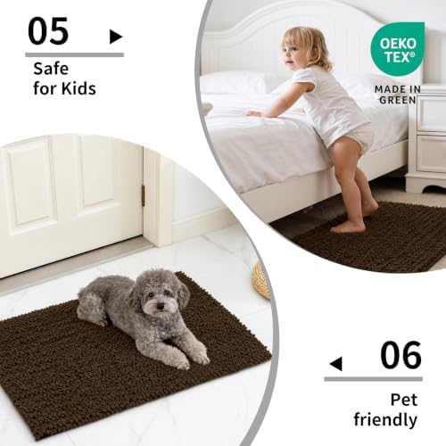 Disolla Brown Bathroom Rug 24x44 Inch - Thick Chenille Bath Mat, Large Shaggy Plush Absorbent Rug, Non-Slip Machine Washable Floor Mat for Double Vanity