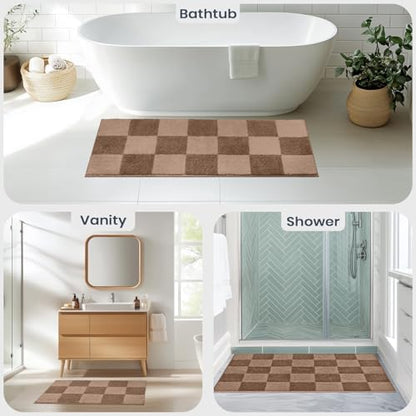 PURRUGS Bathroom Rug Non-Slip Machine Washable 30" x 60", Super Absorbent and Quick-Dry Bath Mat, Extra Soft and Plush Bath Rug for Shower, Bathtub and Sink, Grayish Brown & Coffee