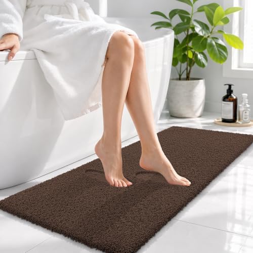 OLANLY Microfiber Bathroom Runner Rugs 47x17, Ultra Soft Bath Mat, Brown