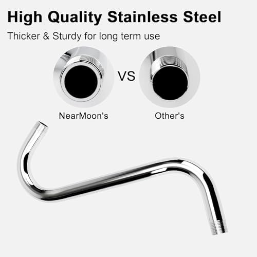 NearMoon S Shaped Shower Head Riser Arm, Shower Extender Arm with Flange, Standard 1/2" Connection- Bathroom Accessory (10 Inch, Chrome)