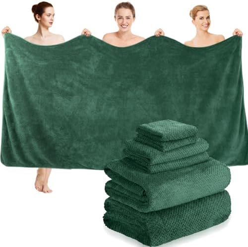 Peryiter 6 Pcs Bath Towel Set, Oversized Bath Sheet for Adults, Dark Green