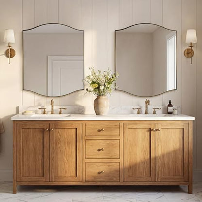 ANDY STAR Rectangle Scalloped Mirror, 30"x36" Brushed Gold Bathroom Mirror in SUS304 Stainless Steel Metal Frame, Brass Vanity Mirror with Unique Arched Top Design