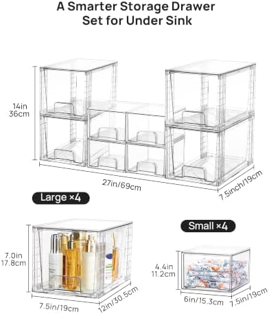 Vtopmart 8 Pack Clear Pull-Out Under Sink Organizer Set (4 Large & 4 Small)