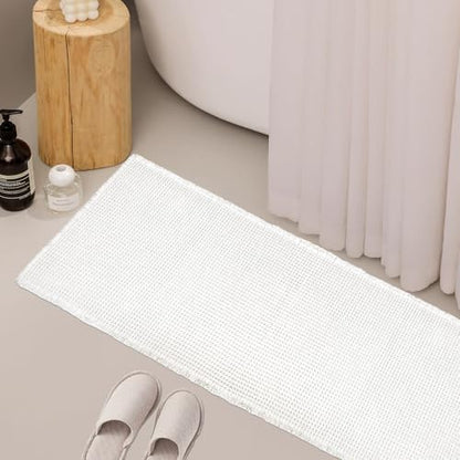 ZALL Waffle Bath Mat White Super Absorbent Non Slip Bathroom Rug 24X72inch,Machine Washable Ultra Soft Floor Mats
