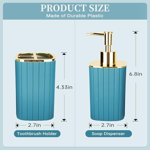 RRM Bathroom Soap Dispenser and Toothbrush Holder Set, Teal Blue