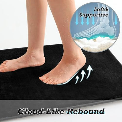 HUXMEYSON Bathroom Rugs Sets 2 Piece, Non-Slip & Quick Dry Bath Mat Set, Ultra Soft Velvet Bath Rugs for Bathroom, Toilet and Shower Floor, Black