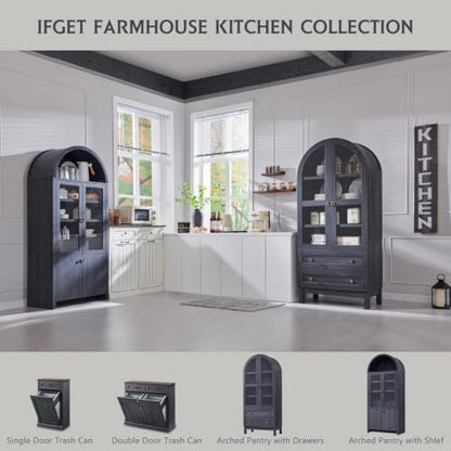 71" Tall Arched Bathroom Storage Cabinet, 4-Tier Wooden Bathroom, Dark Grey