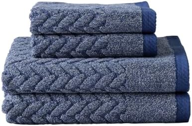 Texere 100% Organic Cotton Cable Jacquard 650 GSM Luxury Towel Sets - Ultra Soft and Absorbent Hotel and Spa Quality (Cable, Estate Blue, 2 Hand & 2 Face Towels)