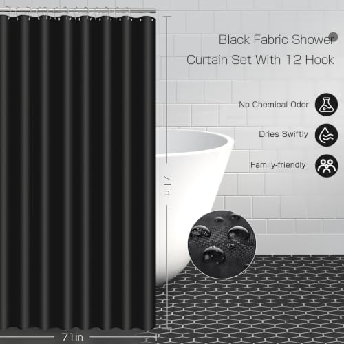 Bathroom Sets with Shower Curtain and Rugs, 8 Pcs Black Bathroom Accessories with Trash Can, Waterproof Shower Curtain, Bathroom Rugs Super Absorbent, Modern Bathroom Sets Complete Decor