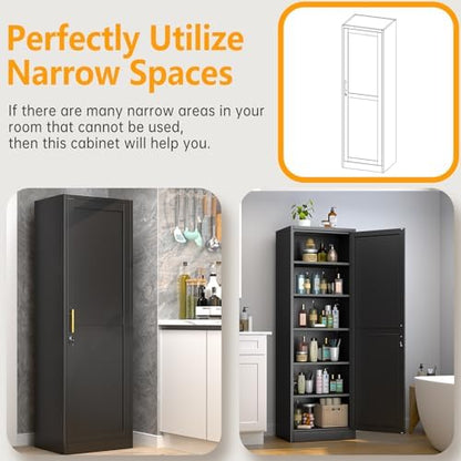 Ckzbx Metal Locker Tall Narrow Storage Cabinet, 67" H Locking Tool File Cabinets Snack Locker Organizer for School Classroom,Bedroom,Gym Home Office,Entryway and Hallway (20" W 1Door Black)