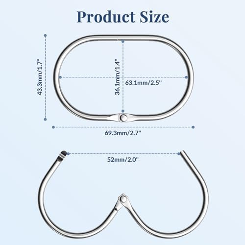 Bathway Chrome Shower Curtain Rings - 12 Pcs Anti-Drop, Rust Proof Metal Shower Hooks for Curtain Rod