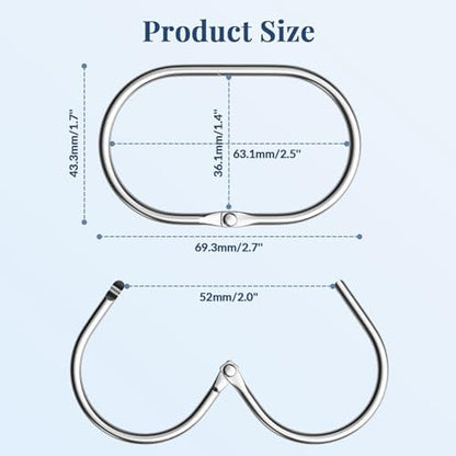 Bathway Chrome Shower Curtain Rings - 12 Pcs Anti-Drop, Rust Proof Metal Shower Hooks for Curtain Rod