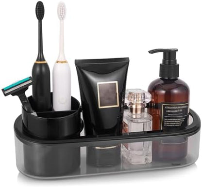 Ayswupt Black Toothbrush Holder for Bathroom,Detactable Bathroom Tray for Men,Electric Tooth Brushing Holder,Bathroom Countertop Organizer,Tooth Brush Toothpaste Caddy Storage,Vanity Sink Accessories