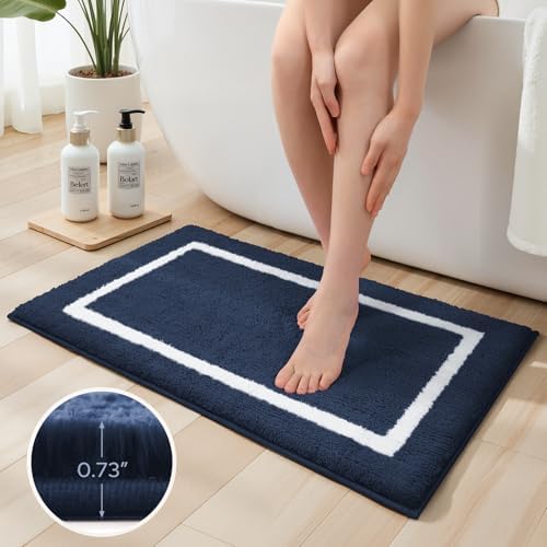HOMEIDEAS Navy Blue Bathroom Rugs Sets 2 Piece 20" x 32" + 16" x 24"