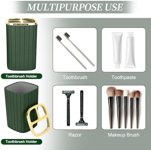 RRM Bathroom Soap Dispenser and Toothbrush Holder Set, Dark Green