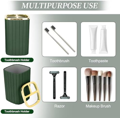 RRM Bathroom Soap Dispenser and Toothbrush Holder Set, Dark Green