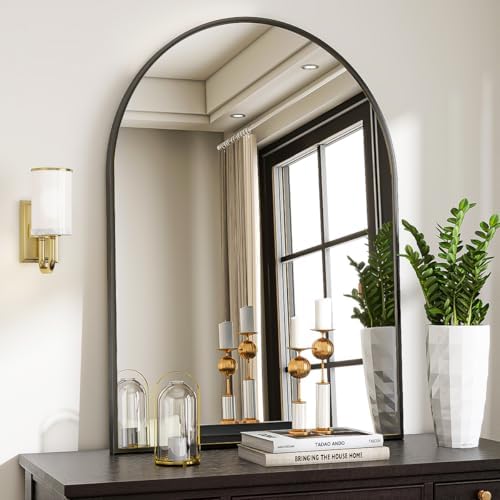 VooBang Large Arched Wall Mirror, 30 x 48 inch Arch Bathroom Mirror Black