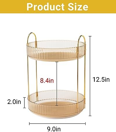 Asayuee 360 Rotating Gold Makeup Organizer,2 Tier Large Capacity Rotating Makeup Organizer,SkincarePerfume Organizer,Bathroom Cosmetics Storage Organizer Countertop (Gold-2 Tier)