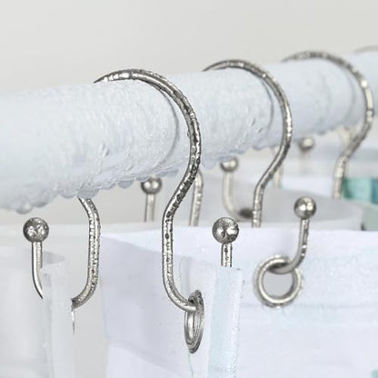 Goowin Shower Curtain Hooks, 12 Pcs Shower Curtain Rings, Stainless Steel Shower Curtain Hangers, Metal Shower Curtain Hooks Rings Rust Proof, Minimalist Shower Hooks for Shower Curtain, Matte Nickel