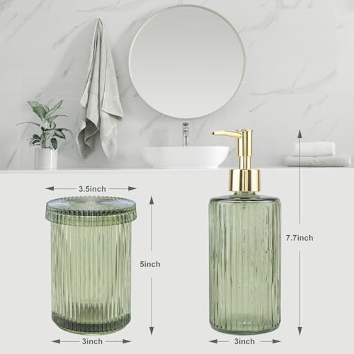 Green Glass Bathroom Accessories Set,Soap Dispenser,Toothbrush Holder,Tray