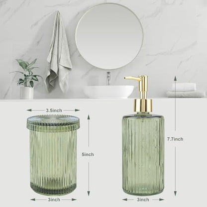 Green Glass Bathroom Accessories Set,Soap Dispenser,Toothbrush Holder,Tray