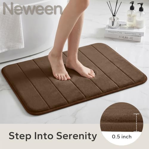 Neween Bathroom Rugs Set 2 Piece, Absorbent Memory Foam Bath Mat, Brown