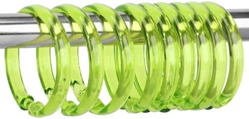 Green Shower Curtain Hooks - 12 Pcs Circular Plastic Shower Curtain Rings for Bathroom - O Shaped Transparent Green Shower Hooks Rings for Shower Curtain Rod