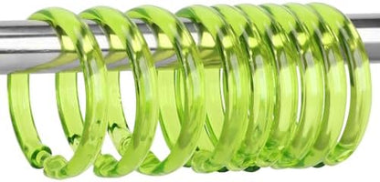 Green Shower Curtain Hooks - 12 Pcs Circular Plastic Shower Curtain Rings for Bathroom - O Shaped Transparent Green Shower Hooks Rings for Shower Curtain Rod