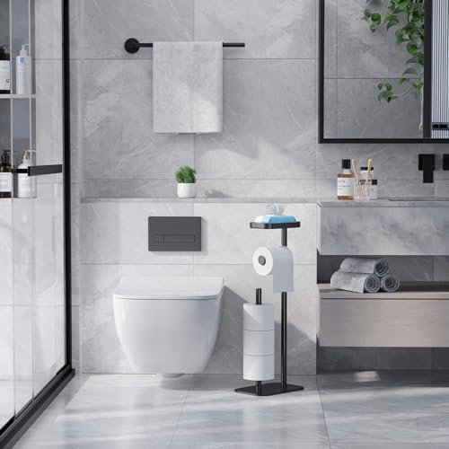 Kitsure Metal Toilet Paper Holder Free Standing, Medium, Black