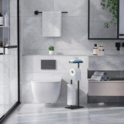 Kitsure Metal Toilet Paper Holder Free Standing, Medium, Black