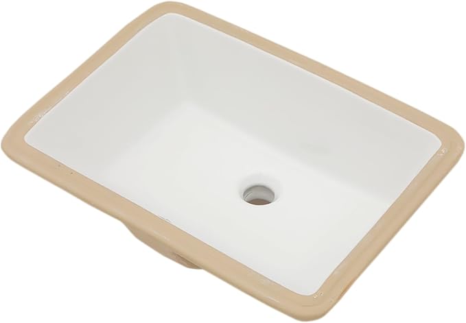 White Undermount Bathroom Sink 20.1"x14.6"Ceramic Basin | Modern Porcelain Under Counter Bathroom Vanity Sink, Interior Bowl 17.9"x 12.4", Rectangular Undermount Basin with Overflow