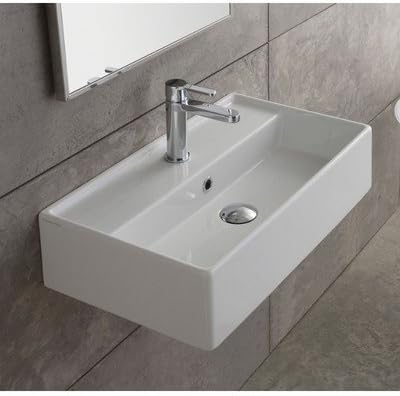 Scarabeo 5001-One Hole Teorema Rectangular Ceramic Wall Mounted/Vessel Sink, White
