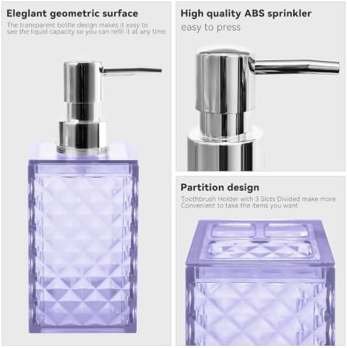 2 PCS Bathroom Accessory Set, Purple Soap Dispenser and Toothbrush Holder