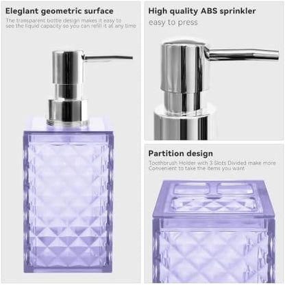 2 PCS Bathroom Accessory Set, Purple Soap Dispenser and Toothbrush Holder