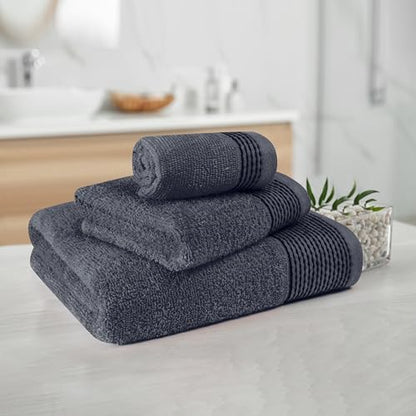 Belizzi Home Ultra Soft 3 Pack Cotton Towel Set, Contains a Bath Towel 28x55 inch, a Hand Towel 16x24 inch & a Wash Coth 12x12 inch, Ideal Everyday use, Compact & Lightweight -Charcoal Grey