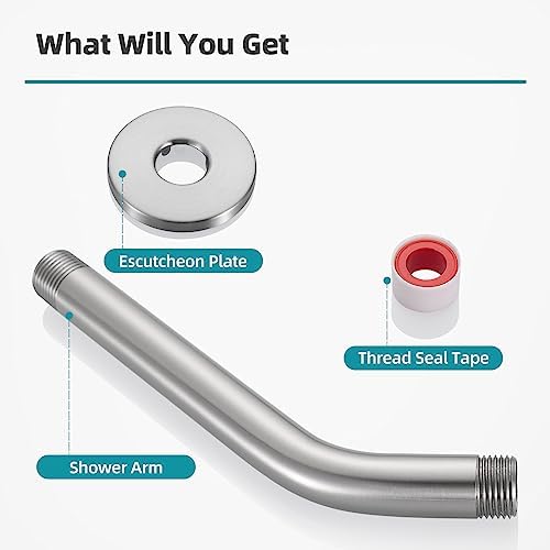Cobbe Shower Arm with Flange and Teflon Tape, 6-Inches Wall Mounted Shower Pipe Arm 304 Stainless Steel Extension for Fixed Shower Head, Brushed Nickel