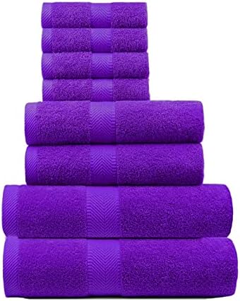 BY LORA 8-Pc Cotton Towel Set, Quick Dry Hotel Bath Hand Washcloths, Purple