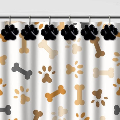 12-Piece Cat Paw Print Shower Curtain Hooks for Bathroom